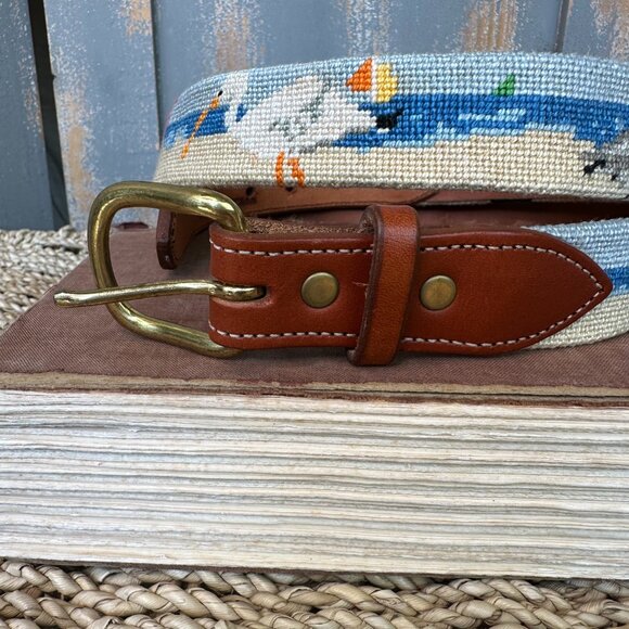 Itz A Stitch Hand-Stitched Needlepoint Belt Birds Of Florida's Beaches Sz 38 - Picture 4 of 14